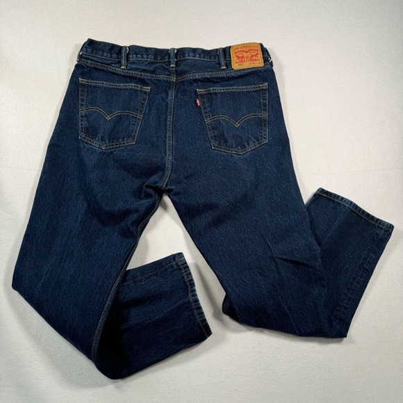 Levis 505 Straight Leg Jeans Mens Size 40X32 Dark Blue High Rise - Picture 3 of 13